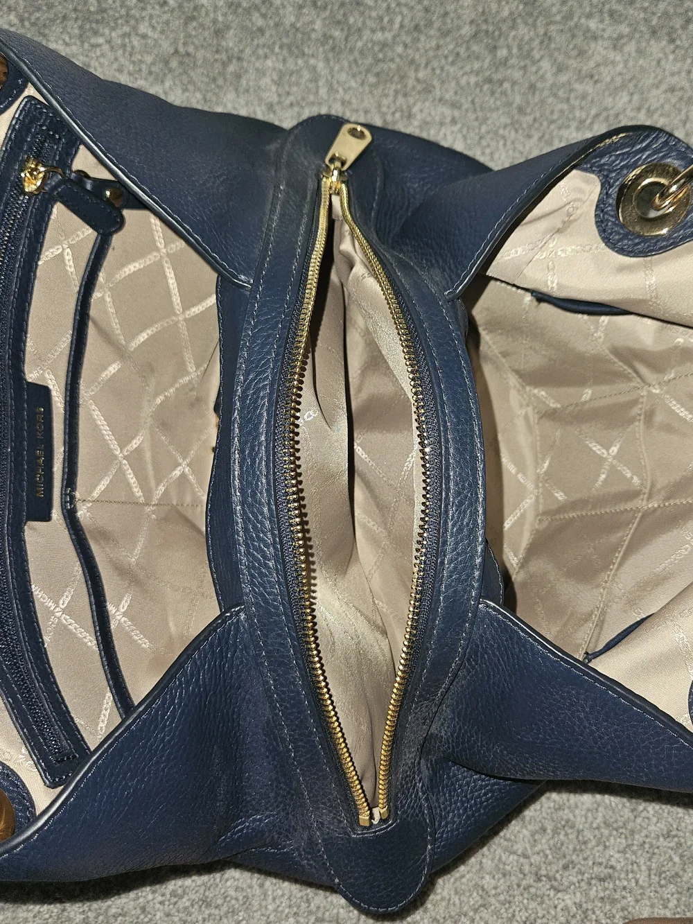 Michael Kors Navy Leather Shoulder Bag with Gold Hardware
